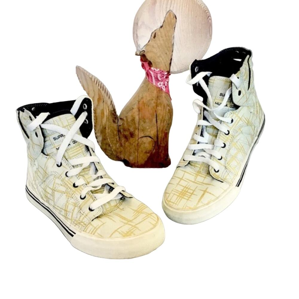 Supra Muska Sneakers 001 Skate Shoes Unique Yellow White Men 4 Women 5.5 High